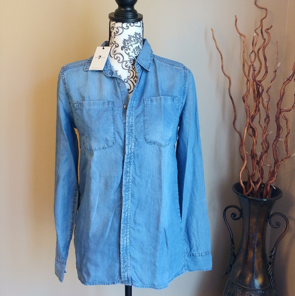 NWT Girls chambray button down top